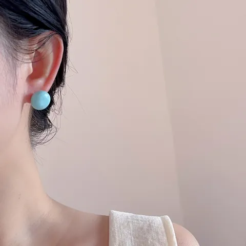 Colorful Resin Bean Stud Earrings With Earring Post Sweet Simple Minimalist Macaron Round Ear Jewelry For Women Daily Wear