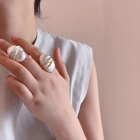 Anello Regolabile Artistico Linee Colore Contrasto Lega di Rame Placcato Oro Argento Gioielli di Moda Esagerati Per Donna