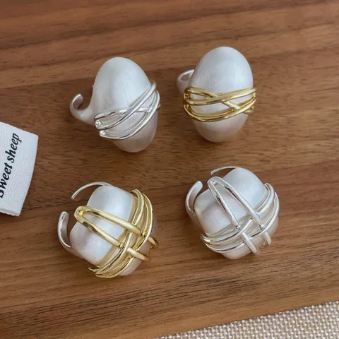 Anello Regolabile Artistico Linee Colore Contrasto Lega di Rame Placcato Oro Argento Gioielli di Moda Esagerati Per Donna