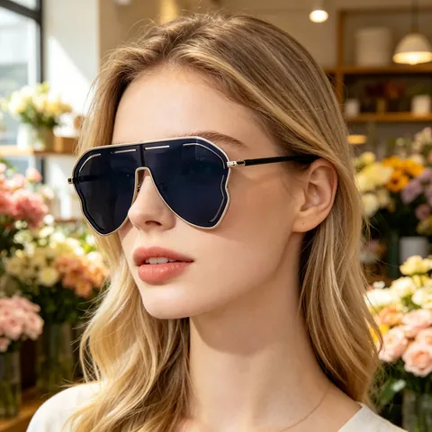 Oversized Shield Sunglasses Irregular One Piece Frame PC Metal Material UV400 Protection Trendy Eyewear For Women