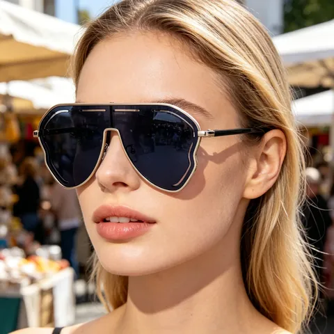 Fashion Irregular Shield Sunglasses Women Metal Frame Hollow Cut Integrated Gradient Lens UV400 Oversized Futuristic Eyewear