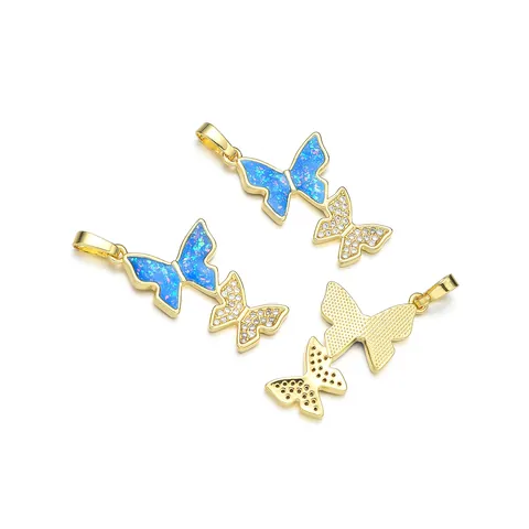Butterfly Pendant Charm 18K Gold Plated Copper With Synthetic Opal Cubic Zirconia DIY Jewelry Making Fashion Accessory