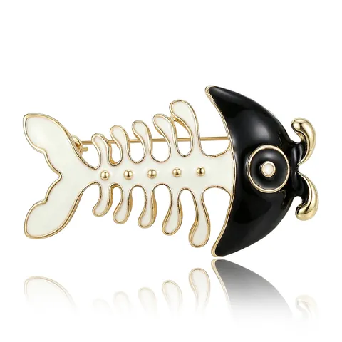 Cartoon Fishbone Brooch Alloy Enamel Pin For Clothing Accessories Fashion Fish Bone Badge Jewelry For Women Men Gift