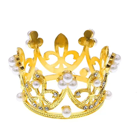 Mini Crown Cake Topper Alloy Rhinestone Artificial Pearl Tiara Birthday Party Baking Decoration Vintage Style For Kids