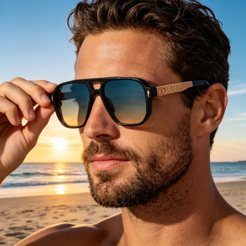 Polarized Sunglasses Men Retro Square Frame UV Protection TAC Lenses Embossed Metal Temples Fashion Driving Eyewear