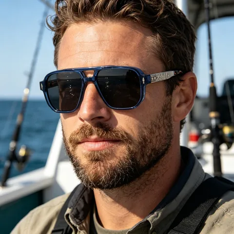 Square Polarized Sunglasses Men Retro UV400 TAC Lenses PC Frame Geometric Embossed Metal Temples Outdoor Driving Eyewear