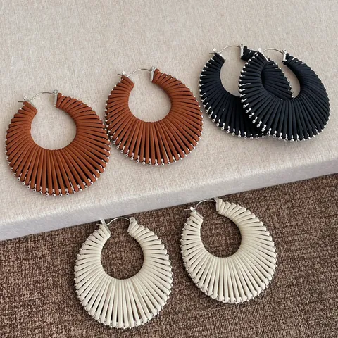 Orecchini a Cerchio in Lega Intrecciata Bohémien per Donna Orecchini Circolari Geometrici Vintage Con Perle di Metallo Gioielli