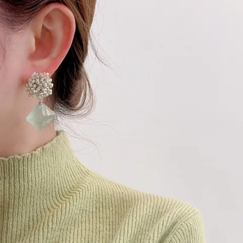 Natural Stone Dangle Earrings With 925 Sterling Silver Earring Post Light Green Fluorite Jewelry For Women