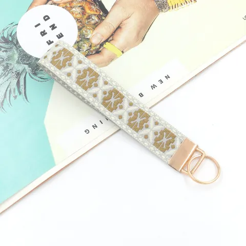 Llavero de Muñeca Jacquard Bordado Bohemio Étnico Con Clip de Metal Poliéster Floral Geométrico Correa de Muñeca Para Mujeres
