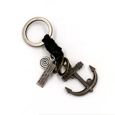 Llavero con Colgante de Ancla de Aleación de Zinc Vintage Con Cuerda de Cuero Trenzado Placa de Metal Grabada Accesorios