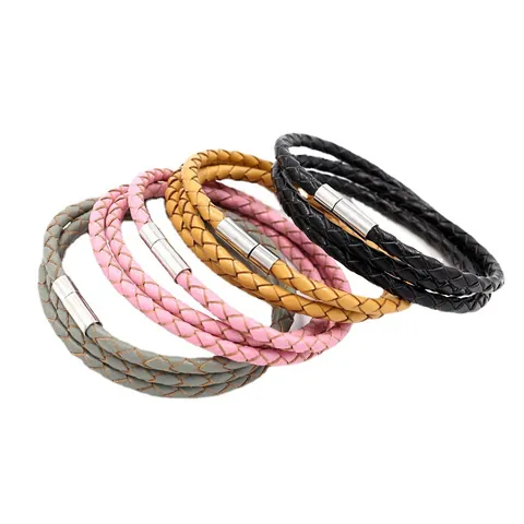 Bracciale Avvolgente in Pelle di Vacchetta Intrecciata a Più Strati per Uomo Donna Stile Punk Bracciale in Corda di Pelle Chiusura Magnetica