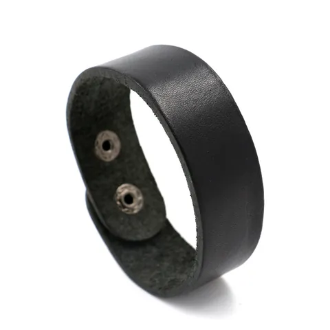 Heren Retro Minimalistisch Toplaag Koeienhuid Armband Met Metalen Drukknopen Zwart Bruin Punk Stijl Brede Polsband Sieraden