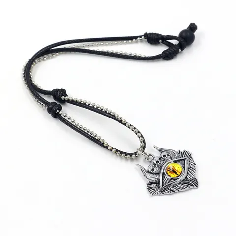 Gothic Punk Evil Eye Skull Pendant Necklace For Men Vintage Alloy Dragon Wing Sword Cross Jewelry With Wax Cord Bead Chain