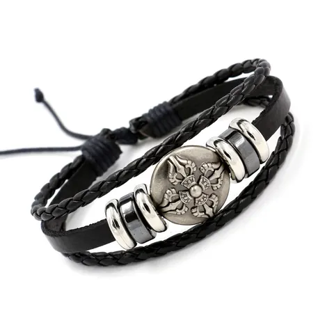 Vintage Herren Mehrlagiges Lederarmband Geflochtene Kordel Mit Kreuz Schild Vajra Legierung Anhänger Verstellbarer Punk Schmuck Geschenk
