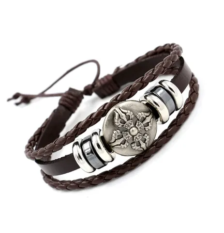 Vintage Herren Mehrlagiges Lederarmband Geflochtene Kordel Mit Kreuz Schild Vajra Legierung Anhänger Verstellbarer Punk Schmuck Geschenk