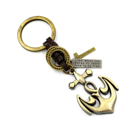 Portachiavi in Vera Pelle Intrecciata Retro Con Ciondolo ad Ancora Croce Nota Musicale Cuore in Metallo Regalo Gioielli