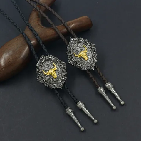 Vintage Western Cowboy Bolo-Krawatte Stier Pferdekopf Zinklegierung Geflochtenes Seil Halskette Unisex Retro Schmuck Geschenk