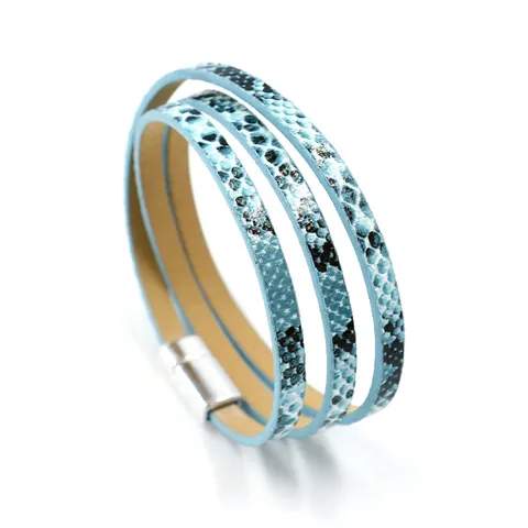 Multilayer Snake Pattern PU Leather Wrap Bracelet For Men Women Bohemian Punk Jewelry With Magnetic Buckle Wristband