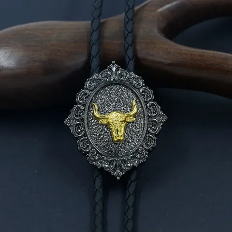 Vintage Western Cowboy Bolo-Krawatte Stier Pferdekopf Zinklegierung Geflochtenes Seil Halskette Unisex Retro Schmuck Geschenk