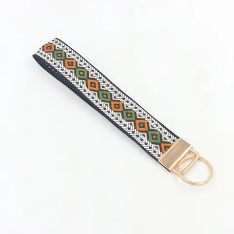 Ethnic Jacquard Polyester Webbing Keychain Bohemian Geometric Pattern Woven Wristlet Lanyard Hand Strap For Keys Men Women Jewelry