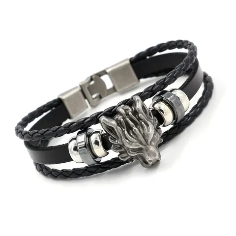 Vintage Men Wolf Head Leather Bracelet Multi-layer Braided Punk Jewelry Alloy Animal Charm Cuff Bangle Jewelry For Men Boy Gift Black Brown