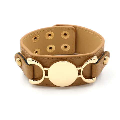 Vintage Wide PU Leather Cuff Bracelet For Women Men Fashion Alloy Metal Circle Horsebit Decor Punk Adjustable Wristband Wrap Bangle Jewelry