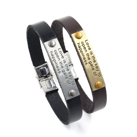 Vintage Men's Leather Bracelet With Stainless Steel Folding Clasp Engraved Motivational Quote Inspirational Jewelry Gift Unisex Style