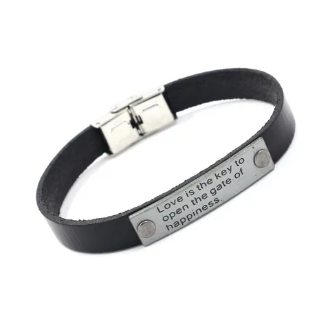 Vintage Men's Leather Bracelet With Stainless Steel Folding Clasp Engraved Motivational Quote Inspirational Jewelry Gift Unisex Style