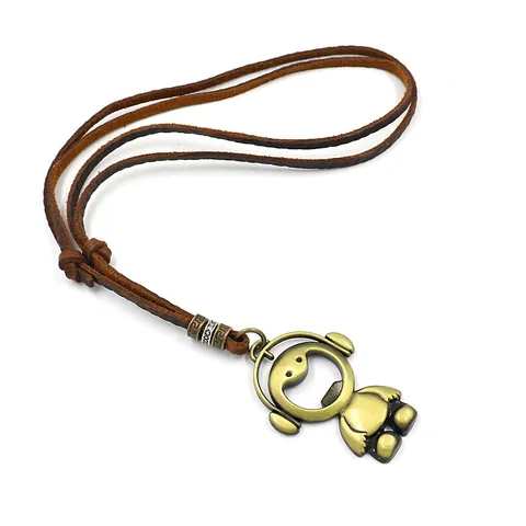 Vintage Alloy Headphone Boy Pendant Necklace With Adjustable Cowhide Leather Cord Multifunctional Bottle Opener Jewelry