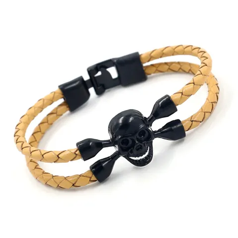 Punk Herren Rindsleder Geflochtenes Armband Schwarz Elektrophorese Totenkopf Gothic Lederarmband Retro Schmuck Geschenk Für Männer
