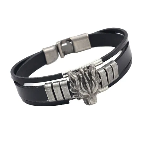 Vintage Punk Men Wolf Head Multi Layer Leather Bracelet Retro Silver Plated Alloy Charm Wristband Fashion Jewelry Gift For Men