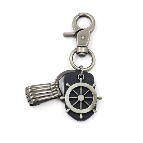 Vintage Herren Rindsleder Legierung Schlüsselanhänger Handgewebter Leder Schlüsselring Mit Mehrzweckhaken Retro Nautisches Helm Elefanten Kreuz Anhänger Geschenk