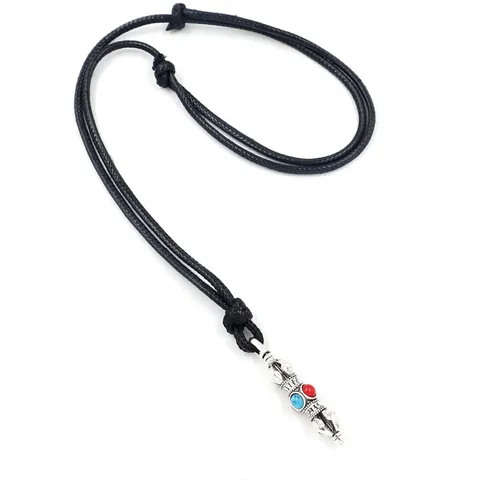 Collana con Ciondolo Vajra Etnica Vintage per Uomo Donna Corda Intrecciata Catena Lunga con Perline Turchesi Rosse Gioielli Religiosi