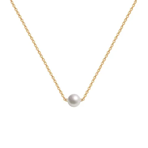 Minimalist Stainless Steel Necklace With Single Round White Pearl Pendant Elegant Gold Silver Clavicle Chain Women Jewelry
