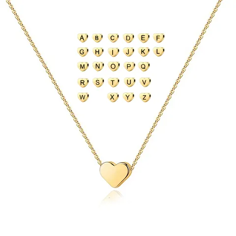 Stainless Steel Heart Initial Necklace For Women Gold Silver Letter A-Z Pendant Necklace Minimalist Fashion Jewelry Gift