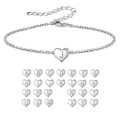 Minimalist Stainless Steel Initial Heart Pendant Chain Bracelet For Women Mirror Polished Alphabet A-Z Charm Adjustable Jewelry Gift