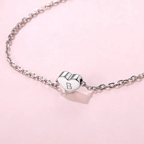 Minimalist Stainless Steel Initial Heart Pendant Chain Bracelet For Women Mirror Polished Alphabet A-Z Charm Adjustable Jewelry Gift
