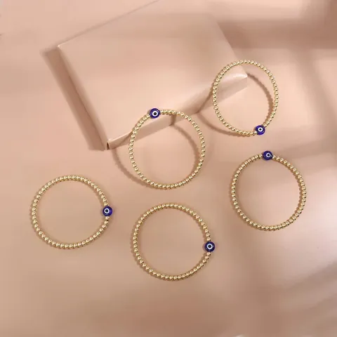 Bohemian Stainless Steel Gold Beaded Evil Eye Bracelet For Women Fashion Jewelry Layered Stackable Charm Bracelet Amulet Gift