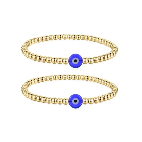 Bohemian Stainless Steel Gold Beaded Evil Eye Bracelet For Women Fashion Jewelry Layered Stackable Charm Bracelet Amulet Gift
