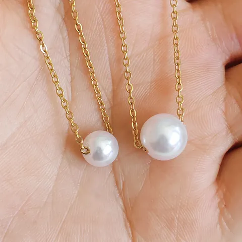 Minimalist Stainless Steel Necklace With Single Round White Pearl Pendant Elegant Gold Silver Clavicle Chain Women Jewelry