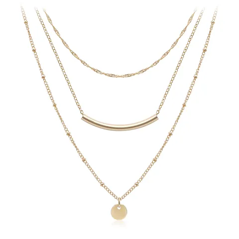 Stainless Steel Layered Necklace Set Gold Silver Plated Geometric Hollow Tube Disc Coin Pendant Adjustable Chain Jewelry Women