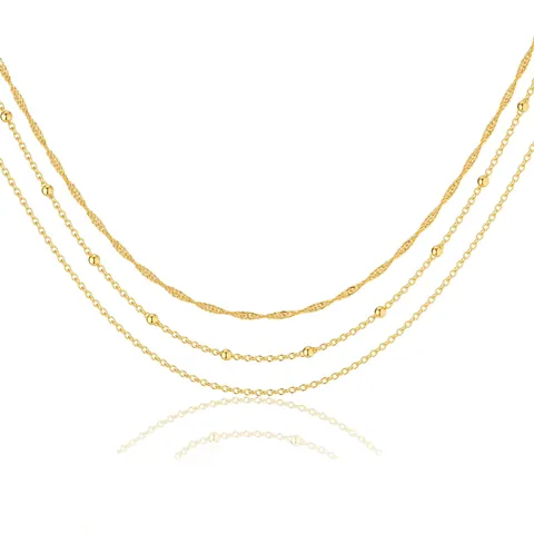 Stainless Steel Layered Necklace For Women Gold Silver Electroplated Titanium Steel Metal Bead Clavicle Chain Jewelry Gift