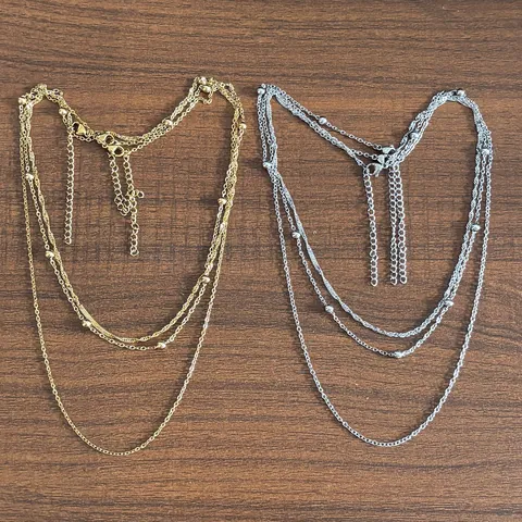 Stainless Steel Layered Necklace For Women Gold Silver Electroplated Titanium Steel Metal Bead Clavicle Chain Jewelry Gift