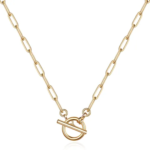 Minimalist Stainless Steel Paperclip Chain Necklace With Toggle Clasp Gold Silver Plated Fashion OT Buckle Link Necklace For Women