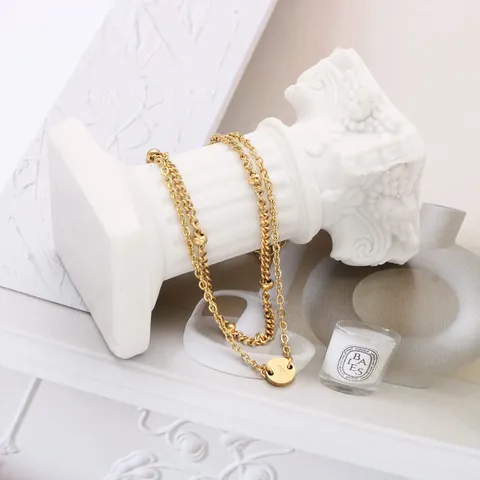 Double Layer Stainless Steel 18K Gold Plated Bead Link Chain Initial Letter Bracelet For Women Fashion Jewelry