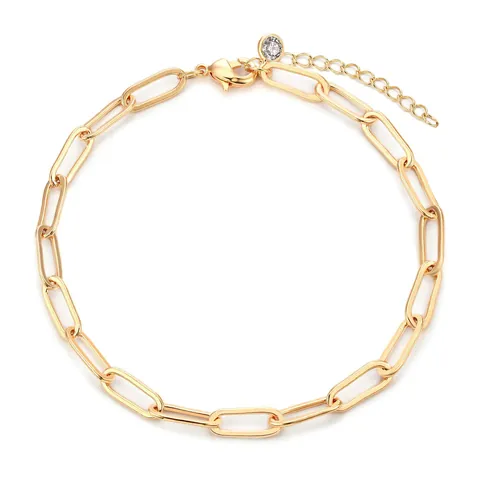 Minimalist Stainless Steel 18K Gold Plated Paperclip Link Bracelet For Women Adjustable Zircon Pendant Fashion Jewelry Gift