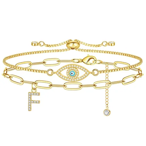 Boze Oog Beginletter Charm Armband Verguld Roestvrij Staal Verstelbare Box Paperclip Ketting Mode Sieraden Vrouwen