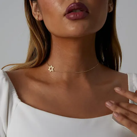 Minimalist Stainless Steel Hexagram Pendant Necklace For Women Asymmetrical Star Of David Clavicle Chain Gold Silver Plated Jewelry Gift