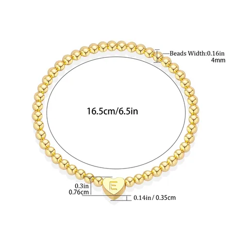 Stainless Steel Bead Elastic Bracelet With Heart Initial Letter Pendant Gold Silver Plated Stretch Bracelet For Women Men