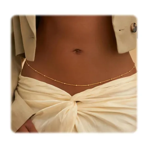 18K Gold Plated Stainless Steel Bead Waist Chain For Women Adjustable Minimalist Summer Beach Body Chain Jewelry